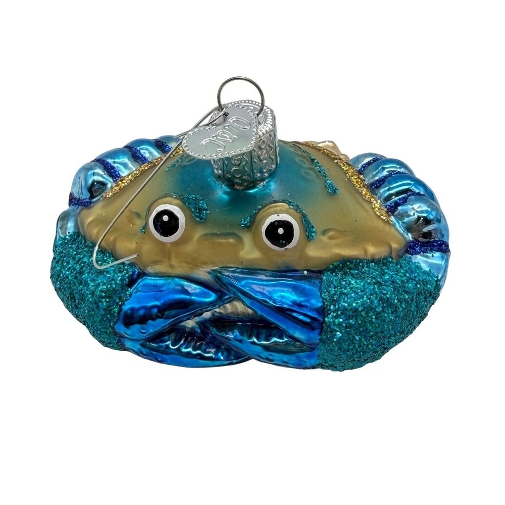 Old World Christmas Blue Crab Glass Ornament Nautical Coastal Glitter